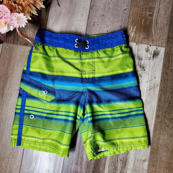 OP Ocean Pacific Green and Blue Boys Swim Trunks Board Shorts Size XS 4-5 EUC - Picture 13 of 14